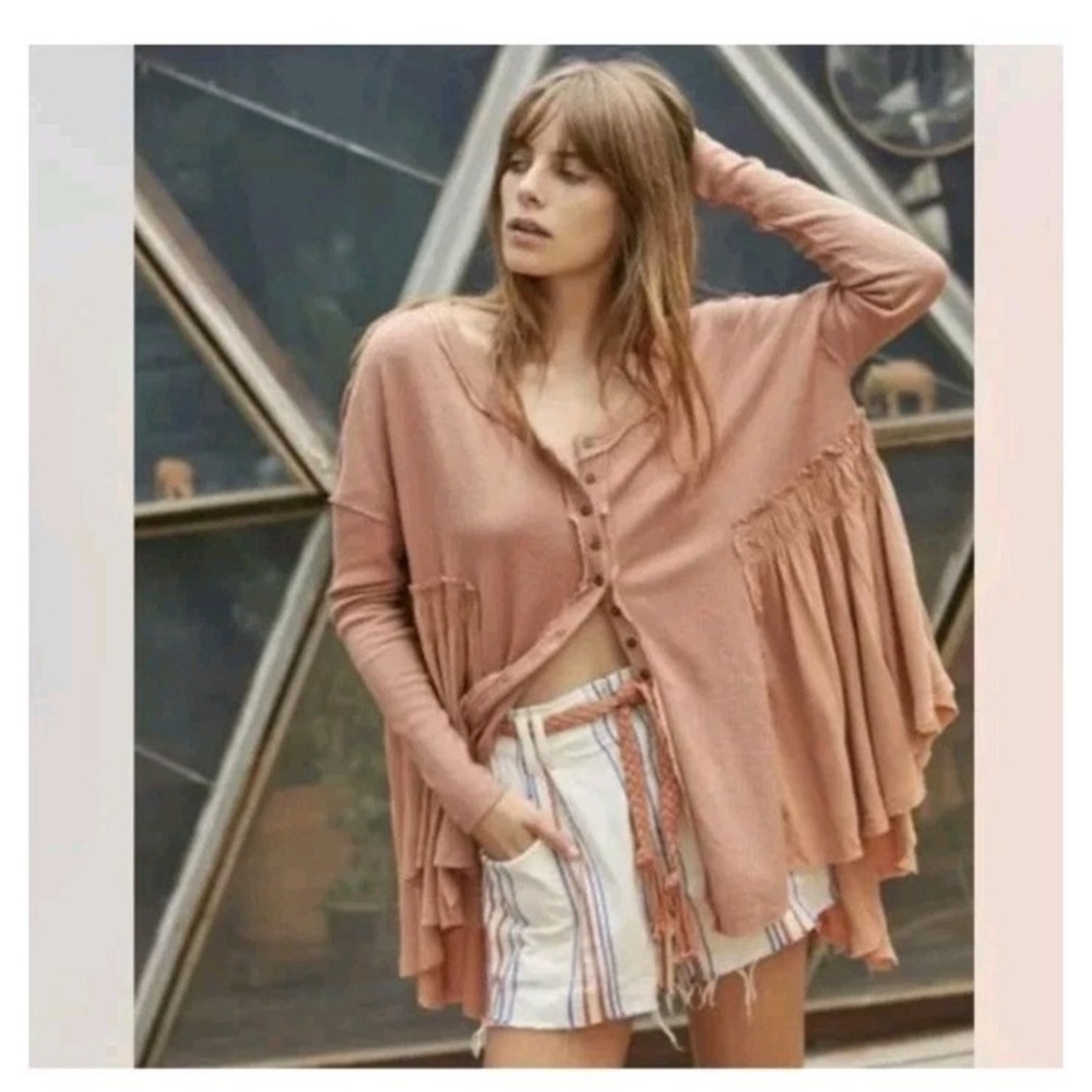 We The Free People Gemini Cardigan Thermal Open Front Swingy Shirt Top Size M